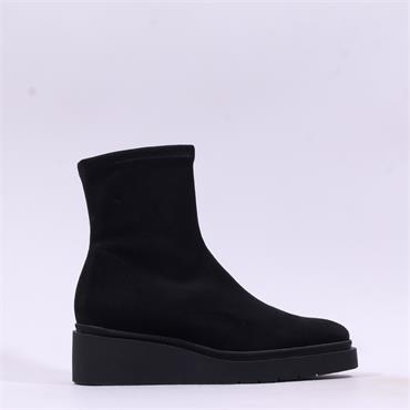 Miss Elastic Platform Wedge Ankle Boot - Black Stretch